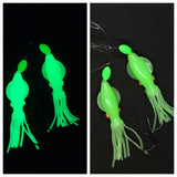 HiLo 30 lb Fishing Rig 2 Hooks Bait 4" GLOW B2 Squid Teasers Fluke Sea Bass0