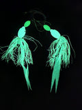 HiLo Floating Glow Silicone Skirts 30 lb Fishing Rig 2 Hooks Teasers Fluke 6/00