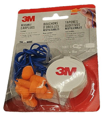 3M Earplugs 25 dB NRR Reusable Comfortable Easier To Use Corded Earplug 3Pack 1