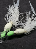 HiLo Floating Glow Silicone Skirts 30 lb Fishing Rig 2 Hooks Teasers Fluke 6/02