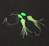 HiLo 30 lb Fishing Rig 2 Hooks Bait 2.5" GLOW B2 Squid Teasers Fluke Sea Bass1