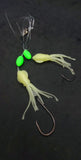 HiLo 30 lb Fishing Rig 2 Hooks Bait 2.5" GLOW B2 Squid Teasers Fluke Sea Bass3