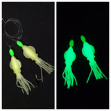 HiLo 30 lb Fishing Rig 2 Hooks Bait 2.5" GLOW B2 Squid Teasers Fluke Sea Bass0