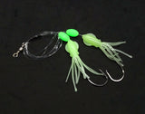 HiLo 30 lb Fishing Rig 2 Hooks Bait 2.5" GLOW B2 Squid Teasers Fluke Sea Bass7