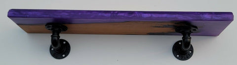 Epoxy Shelf w/ Hangers Sapphire Purple Pour With Wood Live Edge Wall Steam Punk