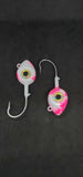 2 Big Eye Fishing Jig Flat Eye Pink Shine 2Free Skirts Bucktail Teaser MUSTAD