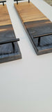 Epoxy Charcuterie Board Metallic Black Grey Pour With Live Edge W Handles Wood