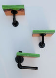 Epoxy Resin Wood Custom 2 Shelves an 1 Toilet Paper Holder Green Shelf Wall Art