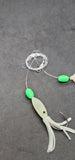 Hi-Lo 30 lb Fishing Rig Double Hook Bait 2.5" GLOW Squid Teasers Fluke Sea Bass