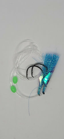 Hi Lo Sabiki Rig Fishing 6\0 Hook w\ Flasher 40lb Mono Glow Bead Fluke Sea Bass