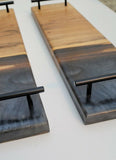 Epoxy Charcuterie Board Metallic Black Grey Pour With Live Edge W Handles Wood