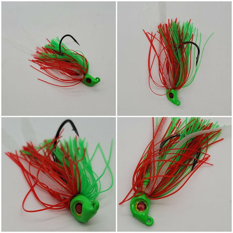 Fishing Teaser Flies Tackle Saltwater 3/8 6/0 Mustad Hook Silicone Skirt 4 Pack