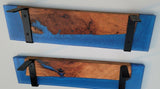 Epoxy Shelf with Hangers 2 Shelves Sapphire Blue Pour With Live Edge Wall Art FY