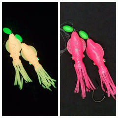 2.5" Pink Glow B2 Squid Hi-Lo Rig