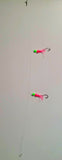 Hi-Lo 30 lb Fishing Rig 2 Hooks Bait 4" Pink GLOW B2 Squid Teasers Fluke SeaBass