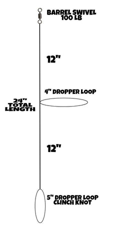 Fishing Hi - Lo Bottom Rig Single Dropper Loop 30 Lb Mono Line Fluke Sea Bass