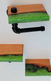 Epoxy Resin Wood Custom 2 Shelves an 1 Toilet Paper Holder Green Shelf Wall Art