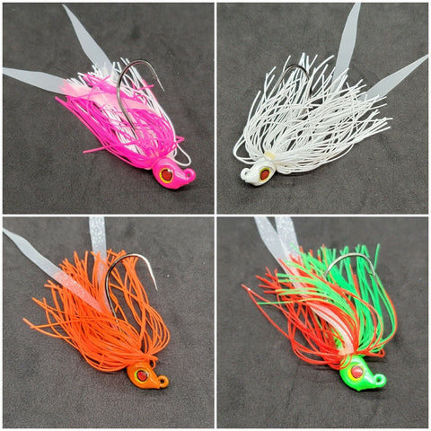 Fishing Teaser Flies Tackle Saltwater 3/8  6/0 Mustad Hook Silicone Skirt 4 Pack