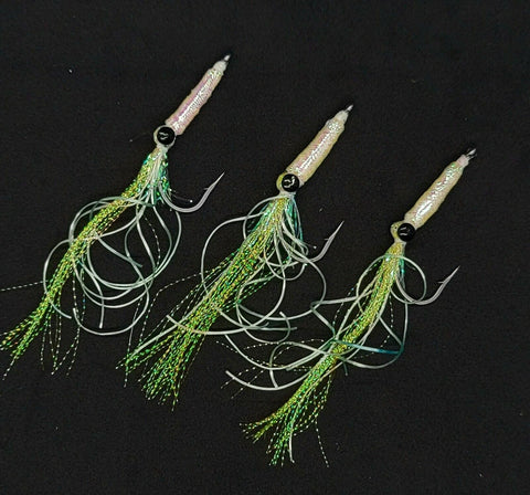 3 Fishing Squimp Teasers 5/0 Hook Flies Fluke Sea Bass Bait Rig Lure Squid Hi Lo