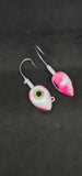 2 Big Eye Fishing Jig Flat Eye Pink Shine 2Free Skirts Bucktail Teaser MUSTAD