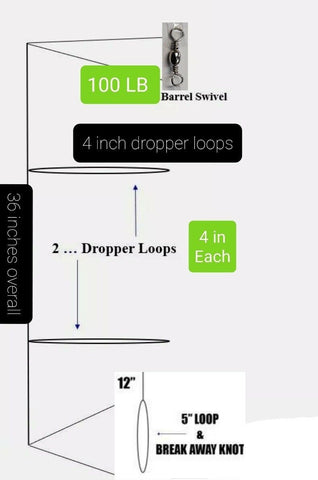 Hi Lo 50 lb Mono Bottom Fishing Line Rig Double Dropper Loop Cod Haddock Fluke