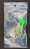 Hi-Lo 30 lb Fishing Rig Double Hook Bait 2.5" GLOW Squid Teasers Fluke Sea Bass