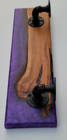 Epoxy Shelf w/ Hangers Sapphire Purple Pour With Wood Live Edge Wall Steam Punk