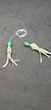 Hi-Lo 30 lb Fishing Rig Double Hook Bait 2.5" GLOW Squid Teasers Fluke Sea Bass