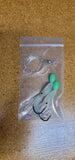 Hi-Lo 30 lb Fishing Rig Double Hook Bait 2.5" GLOW Squid Teasers Fluke Sea Bass