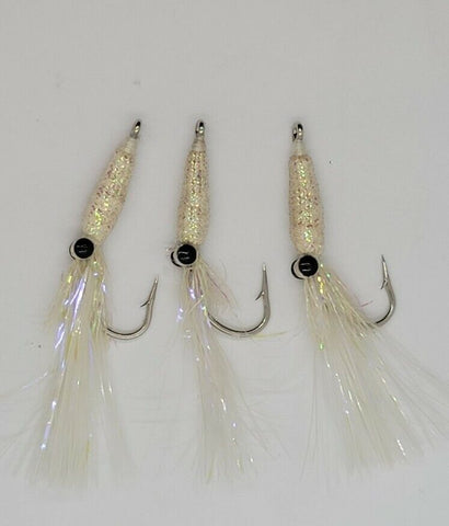 3 Fishing Squimp Teasers 5/0 Hook Flies Fluke Sea Bass Bait Rig Lure Squid Hi Lo