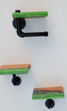 Epoxy Resin Wood Custom 2 Shelves an 1 Toilet Paper Holder Green Shelf Wall Art