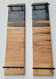 Epoxy Charcuterie Board Metallic Black Grey Pour With Live Edge W Handles Wood